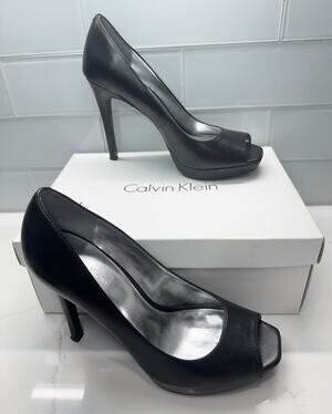 Calvin Klein Cora Burnished Calf Peep-toe Stiletto Platform Pumps Heels, Size 7M